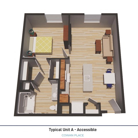 Floor plan for 1 bed, 1 bath